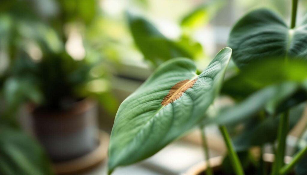 Una macchia marrone al centro della foglia del pothos è segno di un’esposizione sbagliata