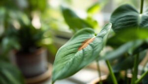 Una macchia marrone al centro della foglia del pothos è segno di un’esposizione sbagliata